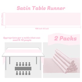 2 Pack Light Pink Table Runners 12 x 108 Inch, Rectangular Smooth Satin Silk Table Runner for Wedding, Banquet, Birthday Party Decoration