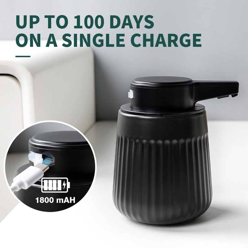 BosilunLife Ceramic Automatic Soap Dispenser,3 Adjustable Levels,Black,10oz