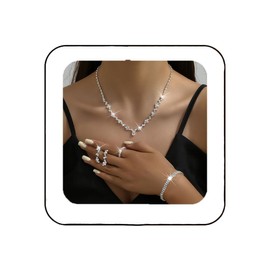 Unicra Bride Crystal Necklace Earrings Set Bridal Wedding Jewelry Sets Rhinestone Choker Necklace Prom Costume Jewelry Set for Women and Girls (3 piece set - 2 earrings and 1 necklace) (Silver a)