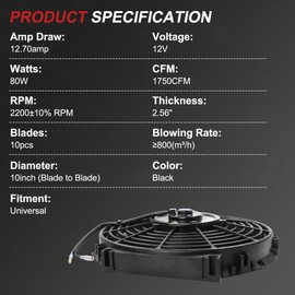 JDMSPEED New Universal Electric Radiator Slim Cooling Fan Push Pull 10" Inch 12v 80w 1750CFM