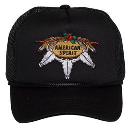 TOP HEADWEAR American Spirit Trucker Hat – Snapback Cap with Embroidered Western Skull Design for Men & Women Black