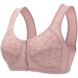 Dress Cici Cameo Brown Cotton Nursing Bra, Front Snap Closure Bra for Elderly, Non-Padded Feeding Bra for Large Breast Asia Size 46