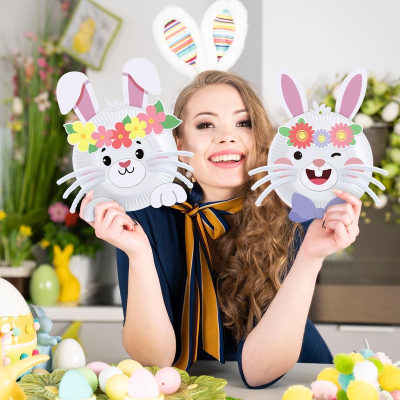 Baderke 24 Set Easter Bunny Craft Easter Paper Plate Kit