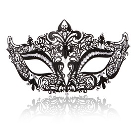 MYMENU Couple Masquerade Mask for Women Men Laser Cut Metal Mask Venetian Mask for Party Ball (Black Owl Set)