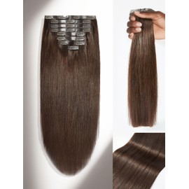 LUVME Clip in Hair Extensions, 135g 20 Inch 7pcs Dark Brown Human Hair Extensions Thick Clip in Extensions Real Human Hair on Double Weft Remy Hair