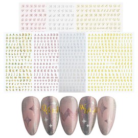 ISHR Alphabet Nail Stickers Set of 7 2 Types Nail Stickers DIY Small Initial English Cursive Block Silver Gold Glitter Beautiful