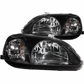 HEADLIGHTSDEPOT Black Housing Halogen Headlights Compatible with Honda Civic 1999-2000 Includes Left Driver and Right Passenger Side Headlamps