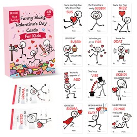 JX Valentine Cards for Kids Classroom, 48 Pack Slang Valentine's Crads with Figure Designs, Slang Words Cards for School Boys Girls Classroom Prizes Exchange Gifts