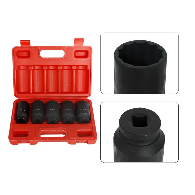 wangtney 5Pcs 1/2" Drive Deep Impact Socket Set 12 Point