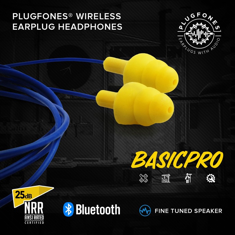 Plugfones Basic Pro Earplug Headphones Wireless Bluetooth in-Ear Earplug Earbuds