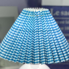 Small Pleated Lampshade E27 Pleated Anti-Glare Fabric Lampshade for Office and Household (Blue Lattice Lampshade)