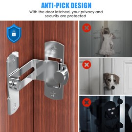 90 Degree Stainless Steel Latch, Protect Privacy - Security Barn Door Lock, Hook Lock Latch for Barn, Garden, Bathroom, Outdoor, Garage, Window, Sliding Door(2 Silver)