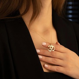 IMT-LLC Classic Buddha Yoga OM Symbol Pendant Necklaces for Men Woman Gold Color Stainless Steel Prayer Gifts Jewelry (OM Symbol)