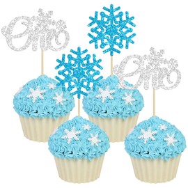 24 piezas de copos de nieve, un cupcakes, copos de nieve, copos de nieve, primer cumpleaños, para invierno, para baby shower, primer cumpleaños, decoración de pasteles, color azul