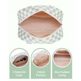 Full Size Toiletry Bag Large Wash Bag Cosmetic Bag Travel Makeup Bag Organizer for Women(Mint Green Checkerboard)