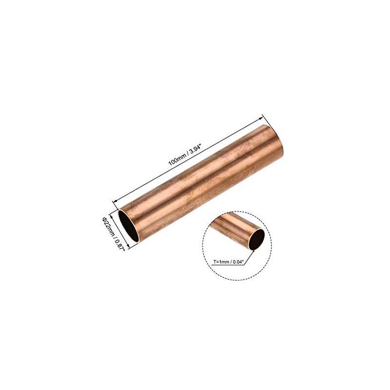 sourcing map Copper Round Tube, 22 mm OD 1 mm,