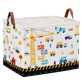 XHWZOF Construction Nursery Decor Hamper Car Baby Gift Basket Transport Trucks Excavators Toy Box Bin Empty Larger Rectangular Kid Clothes Book Shelf Toy Organizer Bin for Baby Boys