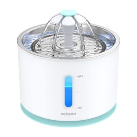 Vekonn 2.4L/84oz Cat Water Fountain Stainless Steel Top, Pet Water Fountain for Small Dog and Cat with LED Light and Water Level Window (Green)