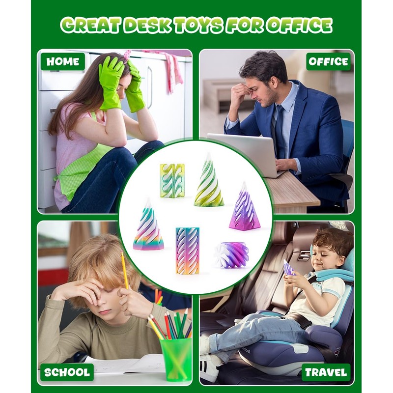 hand spinners, 6PCS Mini 3D Printed Spiral Cone Fidget Toy,