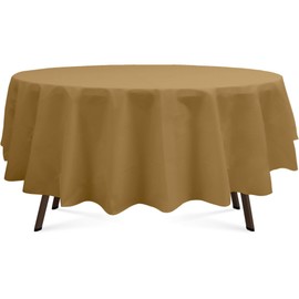 Flexincred Gold 3 Pack Round Plastic Tablecloth 84 Inches Premium Shinning Harvest Gold Decorative Table Cover for Baby Shower, Birthday, Wedding, Indoor and Outdoor use