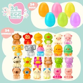 JOYIN - 24 Piezas de Juguetes esponjosos de Animales precargados de Huevos de Pascua, Rellenos de Juguetes, cestas de Pascua, golosinas de Relleno, Recuerdos de Fiesta