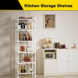 GIOTORENT Pantry Storage Shelves, 6-Tier Metal Storage Rack with X-Shaped Side Frame, Heavy-Duty Wire Shelf for Kitchen, Bathroom, Laundry Room, 120lb/Layer, White Standing Shelves