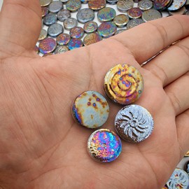 1.1LB Mixed 3 Size Random Round Ceramic Iridescent Mosaic Tiles,DIY Making Creative Ceramic Mosaic Tiles for DIY Craft Plates Flowerpots Vases Cups Mosaic Handmade Home Decor (Rainbow Brown)