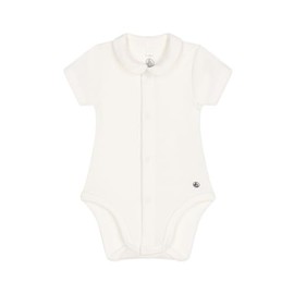 Petit Bateau Unisex Baby Short Sleeve Bodysuit with Collar, White, 18 months