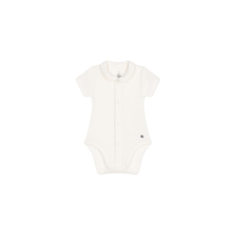 Petit Bateau Unisex Baby Short Sleeve Bodysuit with Collar, White,