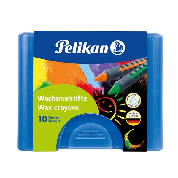 Pelikan 723155 - Wachsmalstifte 655 / 10 in einer Schiebehülse, wasservermalbar (1 x Box, blaue Box)