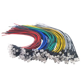 Vrabocry 100 pieces 5 mm LEDs with 20 cm cable, DC 12 V pre-wired light, pre-wired LED diodes light (red, yellow, green, white, blue) wired LED with resistance for light project, 20 x 5 colours