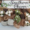 Southern Charm Magnolia Wreath - Black Green Burlap Spring Decor