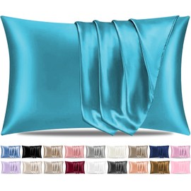 Pamposh Satin Silk Pillowcases For Hair And Skin 2 Pack Standard Size with Envelope Closure (Teal, 2 Pcs Pillowcases (50 x 75 cm))