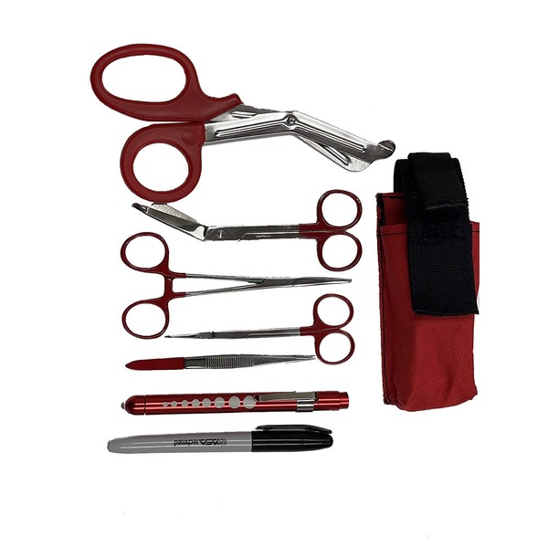 ASA Techmed EMT and First Responder Medical Tool Kit: Adjustable Nylon Belt Pouch, Premium First Aid Gear: EMT Shears, 7.25" Bandage Scissors, 5.75" Forceps, 6" Hemostat,Pupil Light, and More