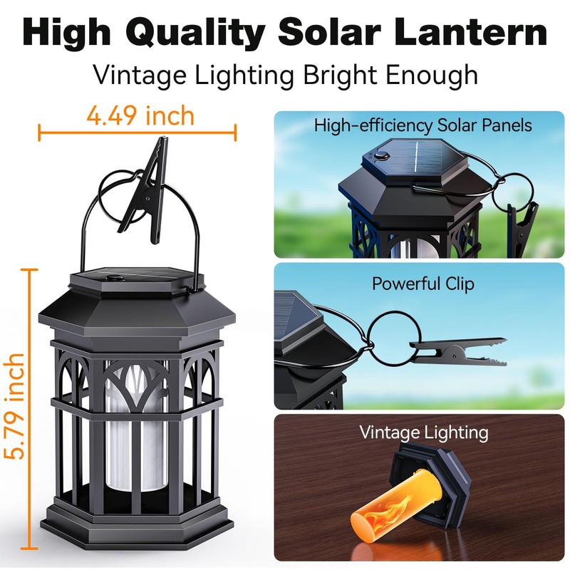 Amzxart 2 Pack Solar Lantern Outdoor Lights, Upgraded Flame Solar