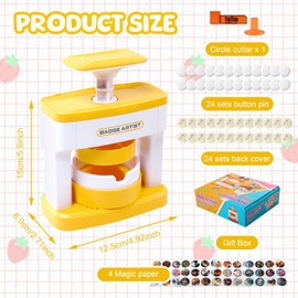 GAESHOW Button Machine, Badge Maker Machine, DIY Press Badge, Circle Cutter Button Making Accessories with 24 Patterns, 24 Hour Badge, 4 Stickers, 1 Cutting Tool