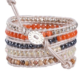 KELITCH Womens 5 Wrap Bracelet Crystal Stone Beaded Stretch Bracelets Hematite Multi-Layer Bracelet (Colorful)