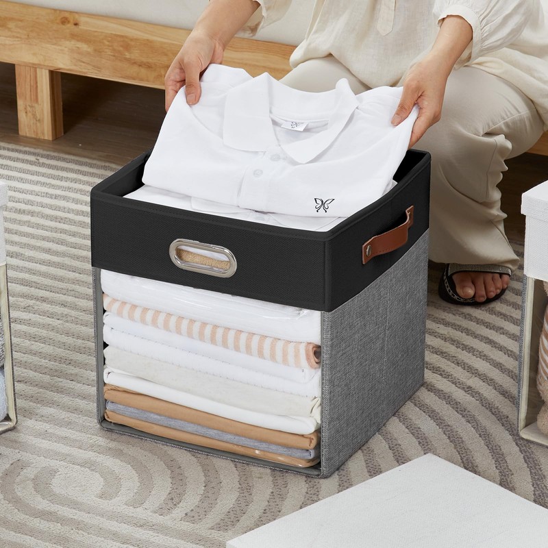 Roobyl Fabric Storage Cubes with Clear Windows and Lids, 13''