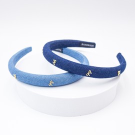(2 types) Denim volume thick ribbon point hairband color / (2종) 데님 볼륨 도톰 리본 포인트 헤어밴드 컬러