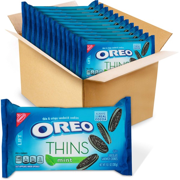 OREO Thins Mint Flavored Creme Chocolate Sandwich Cookies, 12 - 10.1 oz Packs