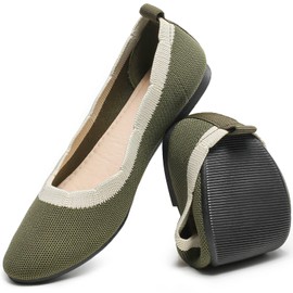HEAWISH Comfortable Round Toe Flats Shoes Women, Slip On Dressy Ballet Flats for Women, Fashion Women's Flats for Walking(Olive Green, US9)