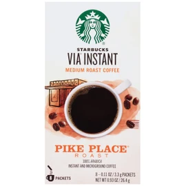 Starbucks Via Instant Coffee Packets, Pike Place Roast, Medium Roast Coffee, 100% Arabica Instant & Micro ground Coffee, 8 Packets Per Box (Pack of 2 Boxes)