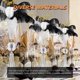 VIJIV Crystal Acrylic Trumpet Vase for Wedding Centerpieces & Home Decor - 18.9" Clear Flower Stand with Ribbed Texture, Gold Accents, Table/Floor Vase for Events, Bridal Showers & Boho Weddings