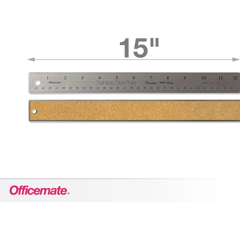 Officemate Classic Stainless Steel Metal Ruler 15" Metric Silver 66612