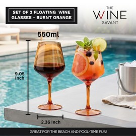 Floating Wine Glasses for Pool (18 Oz | Set of 2) - Wine Glass Set That Float | Shatterproof Poolside Wine | Beach Glass | Outdoor Tritan Plastic Glassware with Stem for Patio, Picnic - Muted Blue