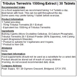 Tribulus Terrestris 1500mg - 30 Tablets - Vegan Friendly