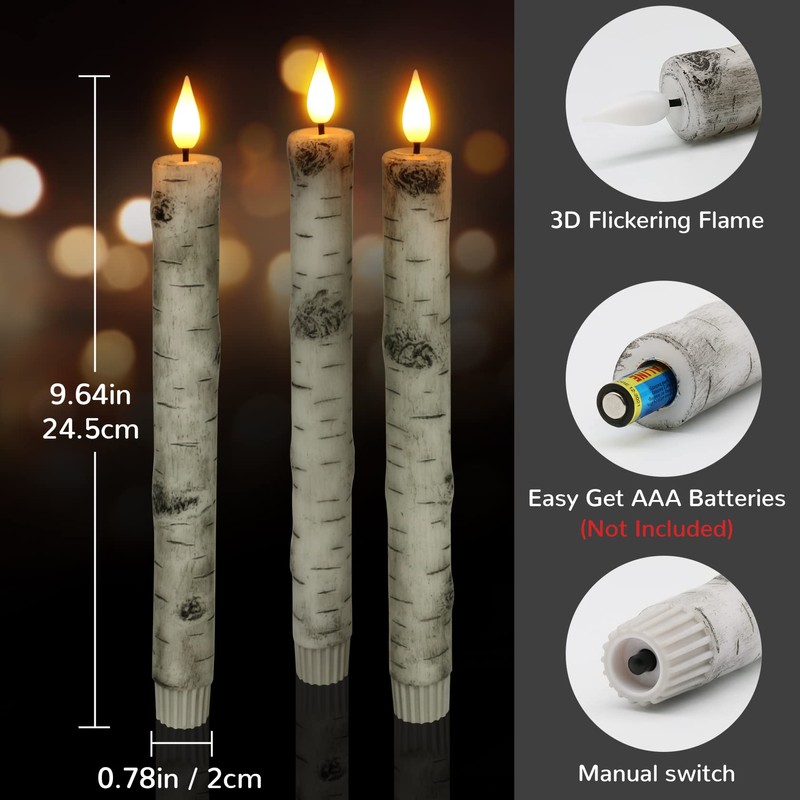 PChero Flameless Taper Candles with Remote Timer, Pack of 3
