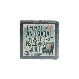 Slate Coaster - I'm Not Antisocial, I'm Just Pro-Peace and Quiet Decorative Piece (slco-kf25-antisocialhg)