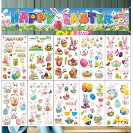 Easter Basket Stuffers Decorations Temporary Tattoos Gifts for Teens Kids, 110Pcs Easter Egg Bunny Party Favors Stickers Fake Tattoo Decoration Basket Stuffers Decoration Indoor Gifts for Kids