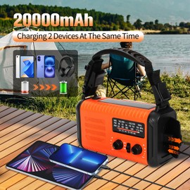 20000mAh Emergency Solar Crank Radio, 4 Ways Powered Portable Weather Radio AM/FM NOAA with USB Charged, Phone Charger, SOS Alarm Flashlight Reading Lamp, Headphone Jack, Compass for Camping Hiking